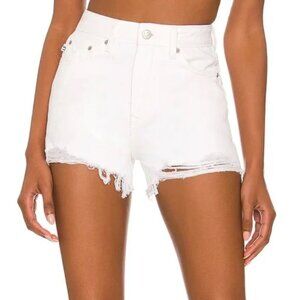 Lovers + Friends White Denim High-Rise Distressed Jean Shorts Button Front 25